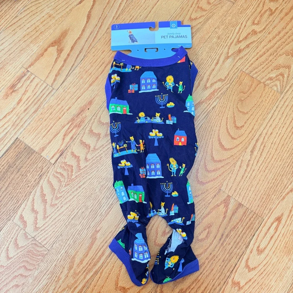 Hanukkah Pet Pajamas Small Navy Blue Menorah Dreidel Cat‎ Dog Family Sleep NWT